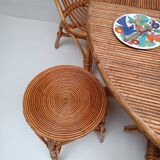 Bamboo table with extensions, 3 chairs and 3 stools from the 60s