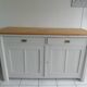Vintage sideboard, 2 drawers, 1 shelf, 2 pearl gray patinated doors, wooden top.