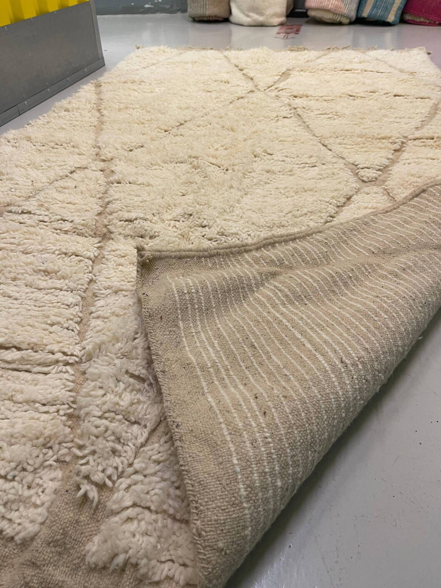 Handmade Moroccan Berber rug, cream and beige with diamonds 150x263cm