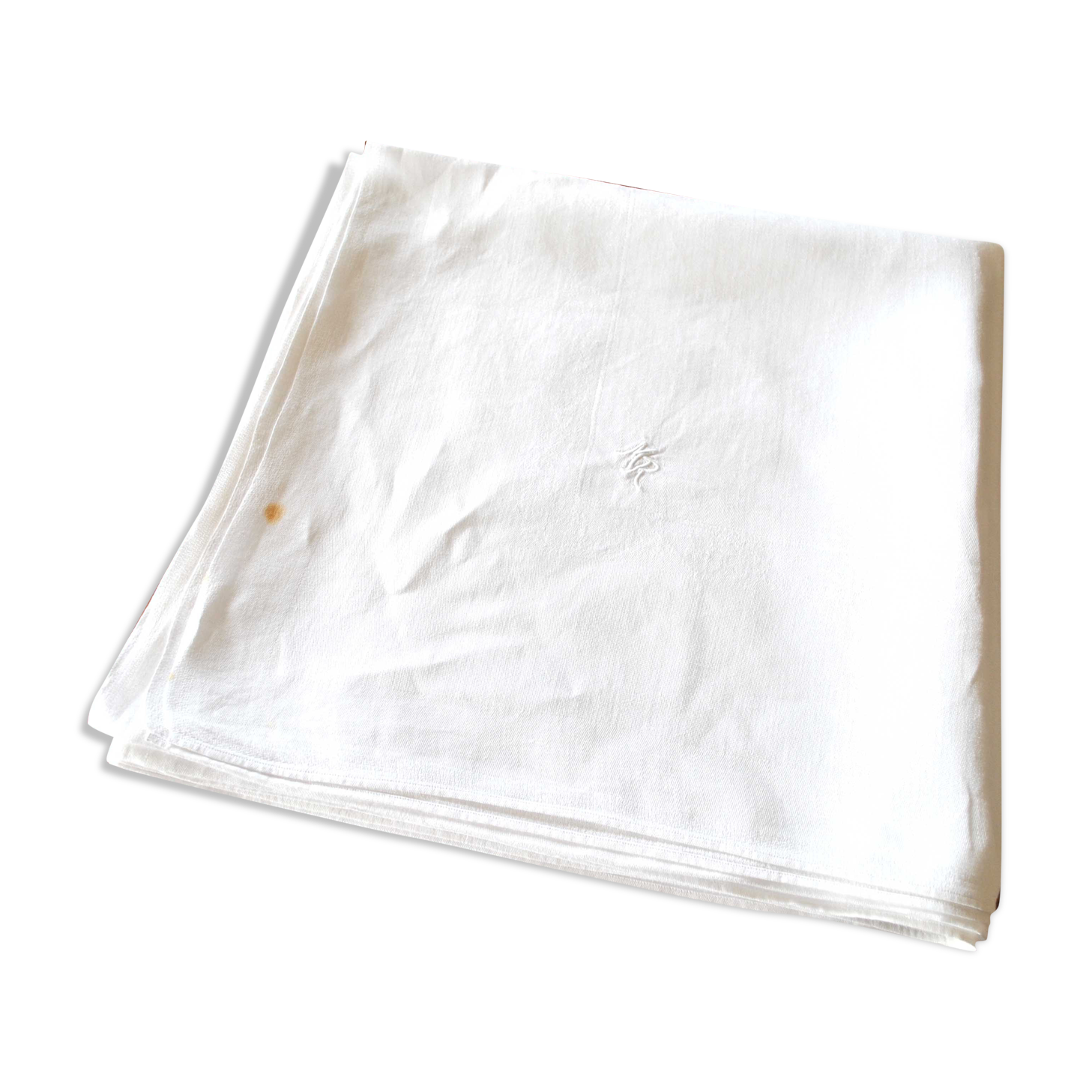 Vintage damask cotton tablecloth for round table monogram MR *D4*
