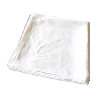 Vintage damask cotton tablecloth for round table monogram MR *D4*