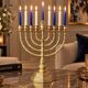 Vintage Candelabras 9 Branch Menorah Jewish Judaica Golden Candle Holders Brass