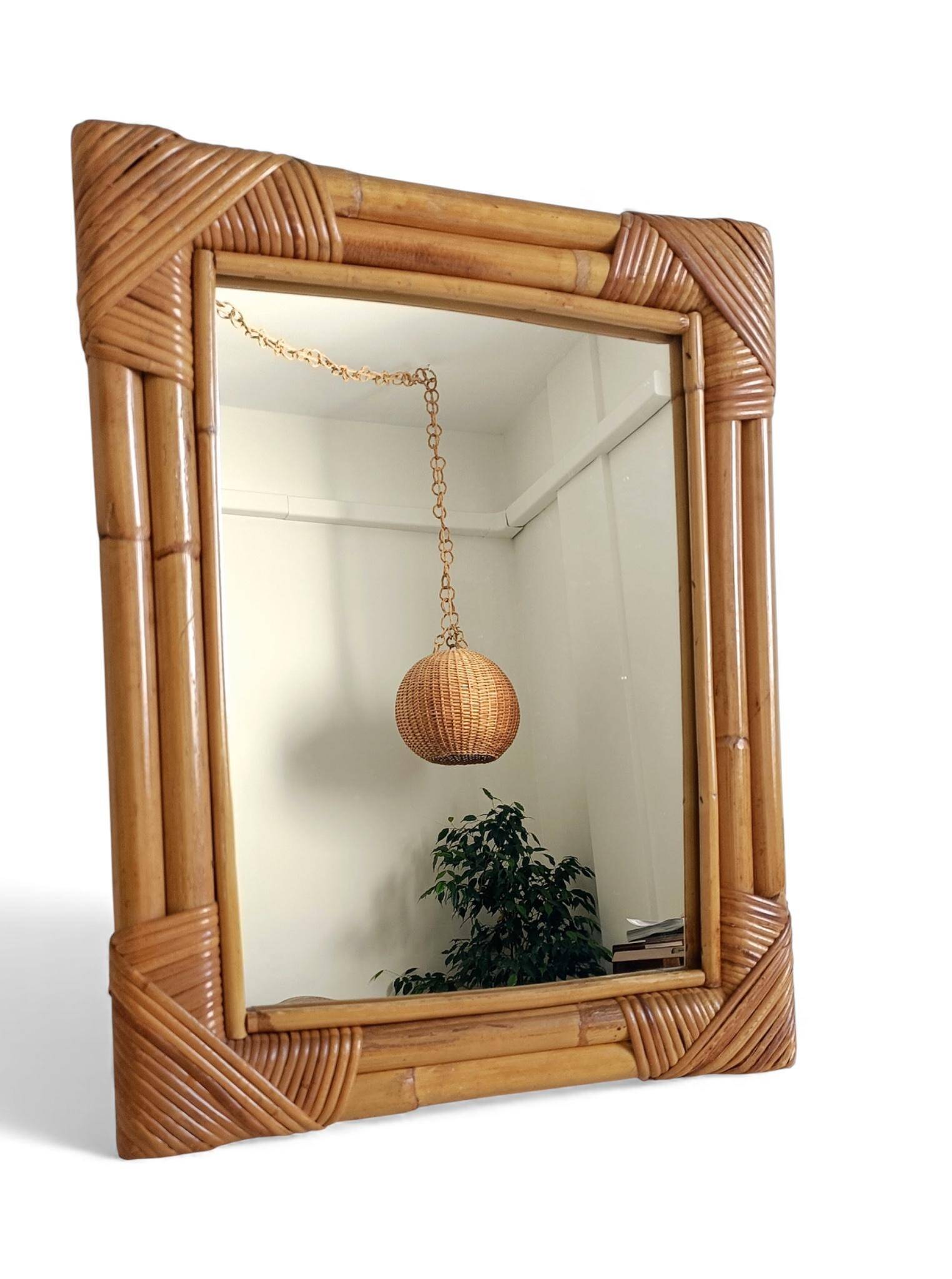 1960s Mid-Century Bamboo & Rattan Mirror in French Riviera Style