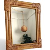 1960s Mid-Century Bamboo & Rattan Mirror in French Riviera Style