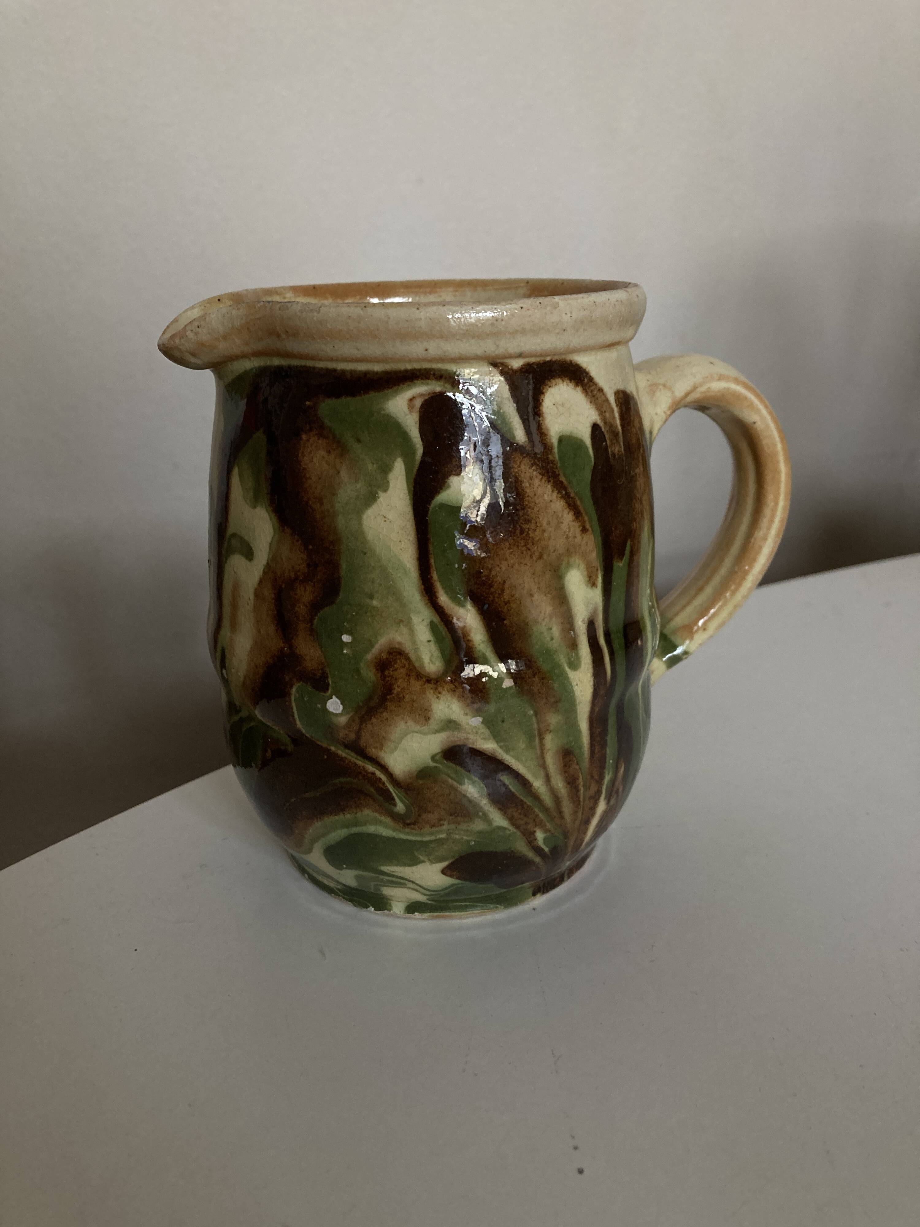 Glazed earthenware jug mixed clays Provence 1960