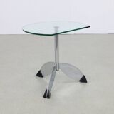 Postmodern Side Table Chrome & Glass, 1980s