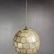 Midcentury mother of pearl Capiz shell & brass sphere large pendant, 1960s