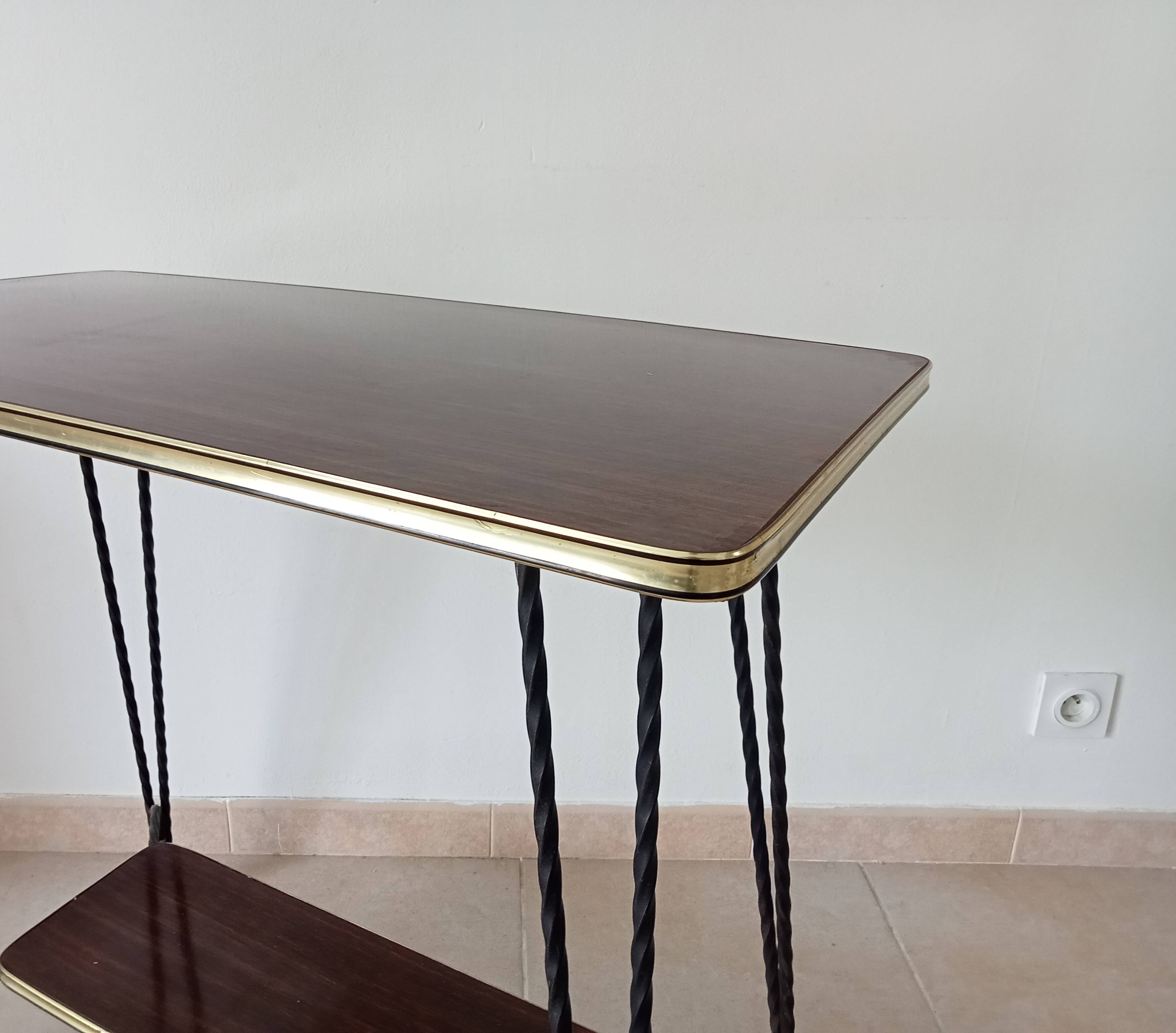 Vintage Formica and wrought iron rolling dessert trolley/side table.