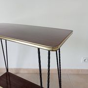 Vintage Formica and wrought iron rolling dessert trolley/side table.