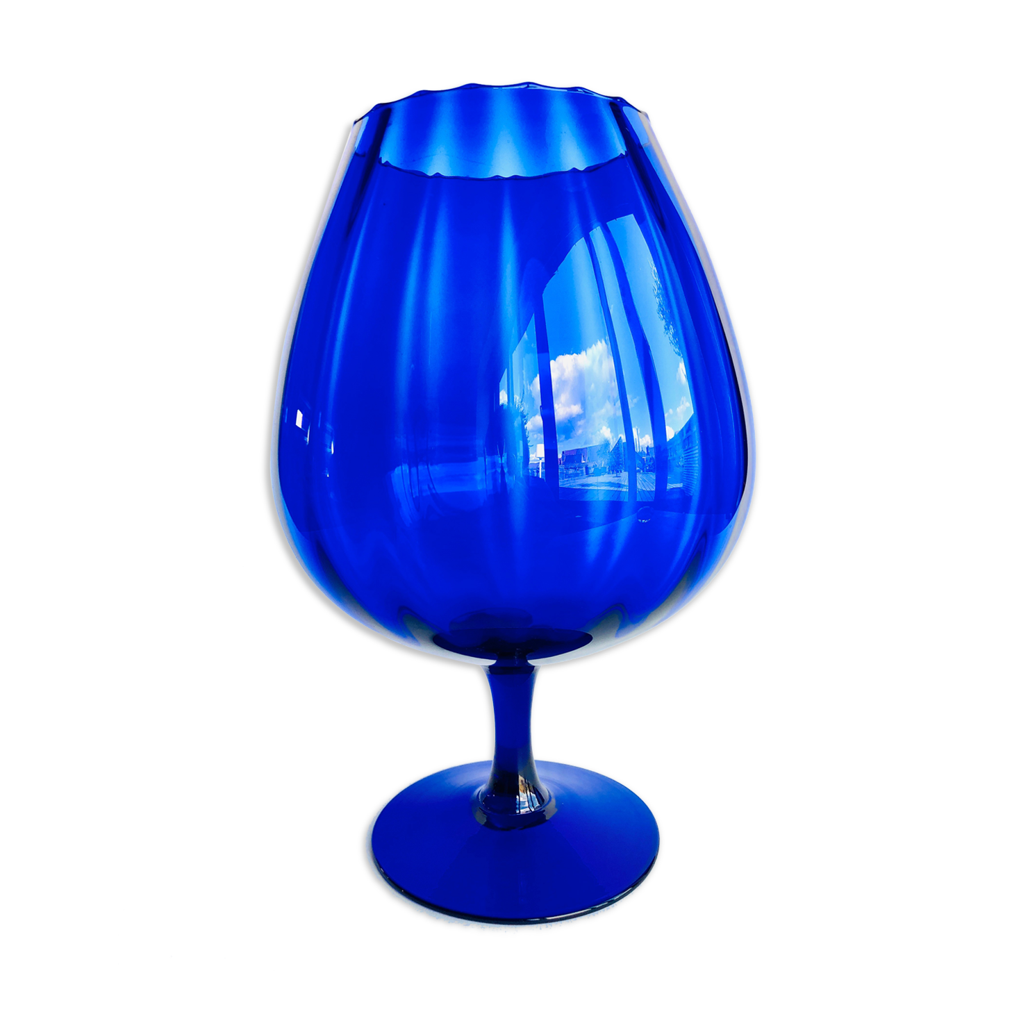 Bright blue textured glass vase from the 60s-70s, Italy, Empoli