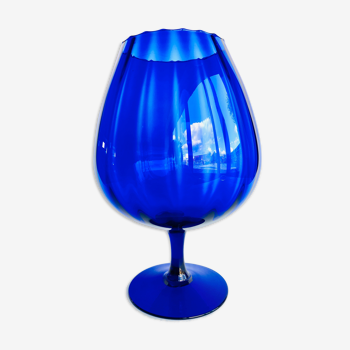 Vase en verre texturé bleu vif des années 60-70, Italie, Empoli