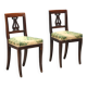 Pair of antique Directoire chairs in walnut and fabric, Italy, 19th century.