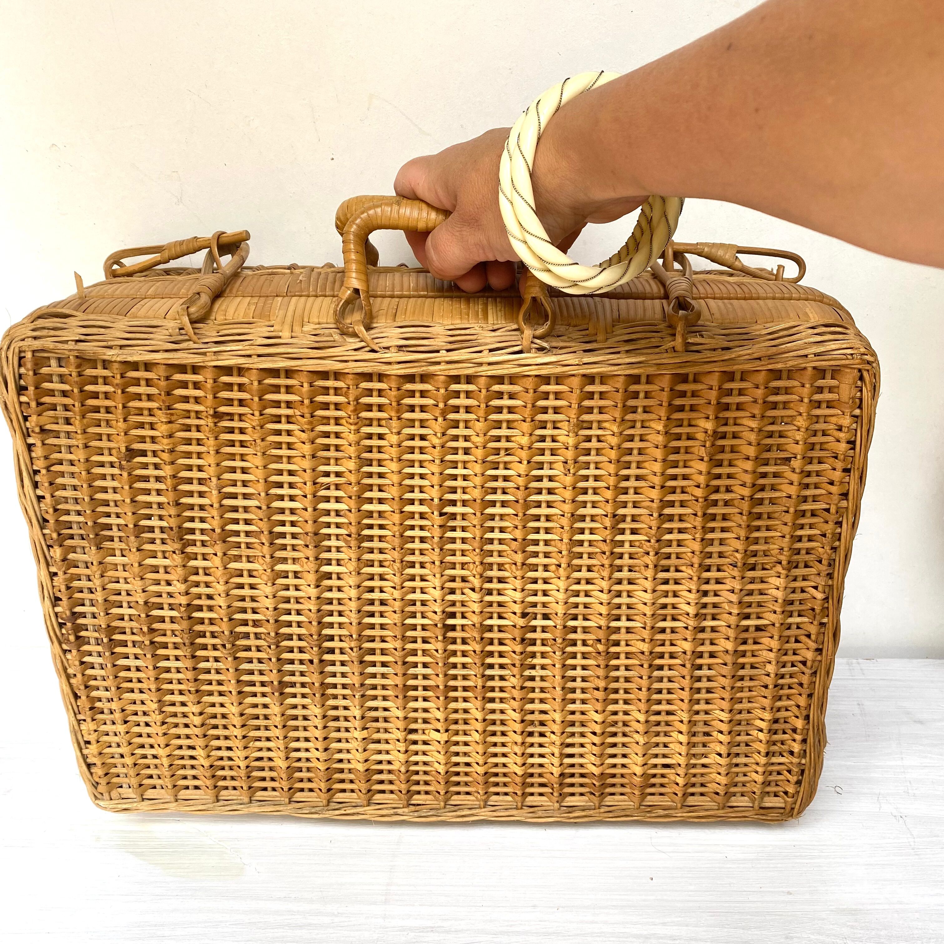 Vintage braided bamboo suitcase