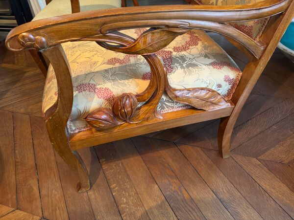 Salon 1900 signé architecte signé Basilé 3 fauteuils 2 chaises 2 ottomanes