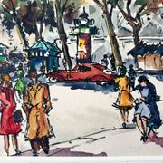 André Duculty (1912-1990) Watercolor on paper "The flower market of the Madeleine in Paris" Signed