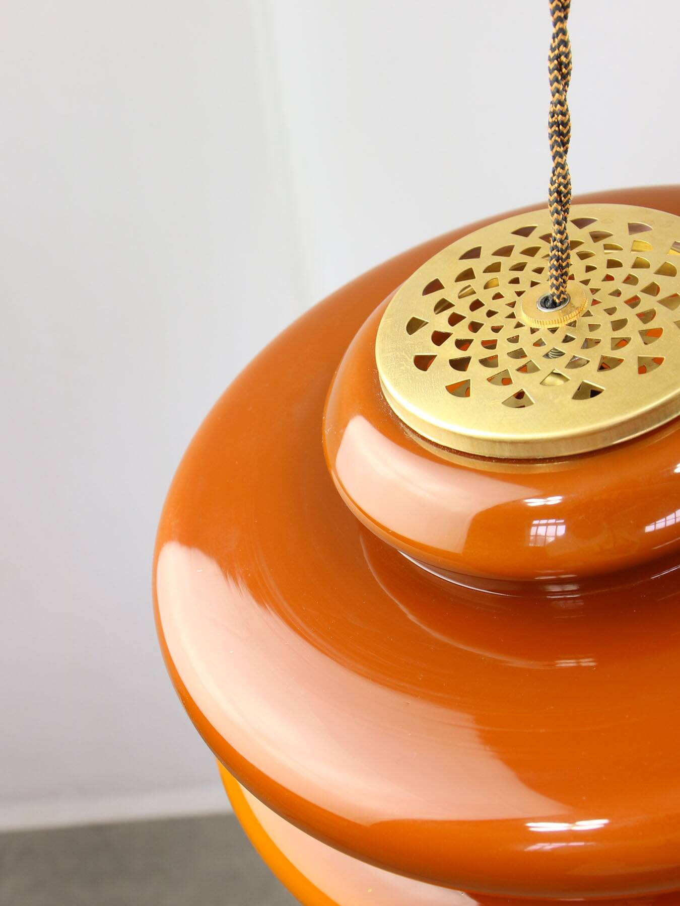 Mid-century italian brass and glass pendant lamp