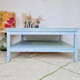 Coffee table in square wood renovated blue