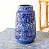 Vintage Scheurich Inka Vase, Blue Ceramic, West Germany
