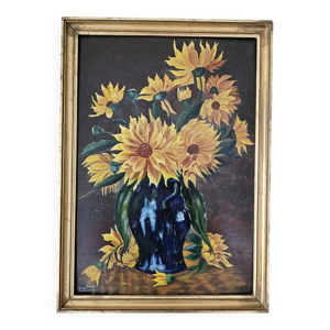 Tableau Huile sur Isorel - fleurs