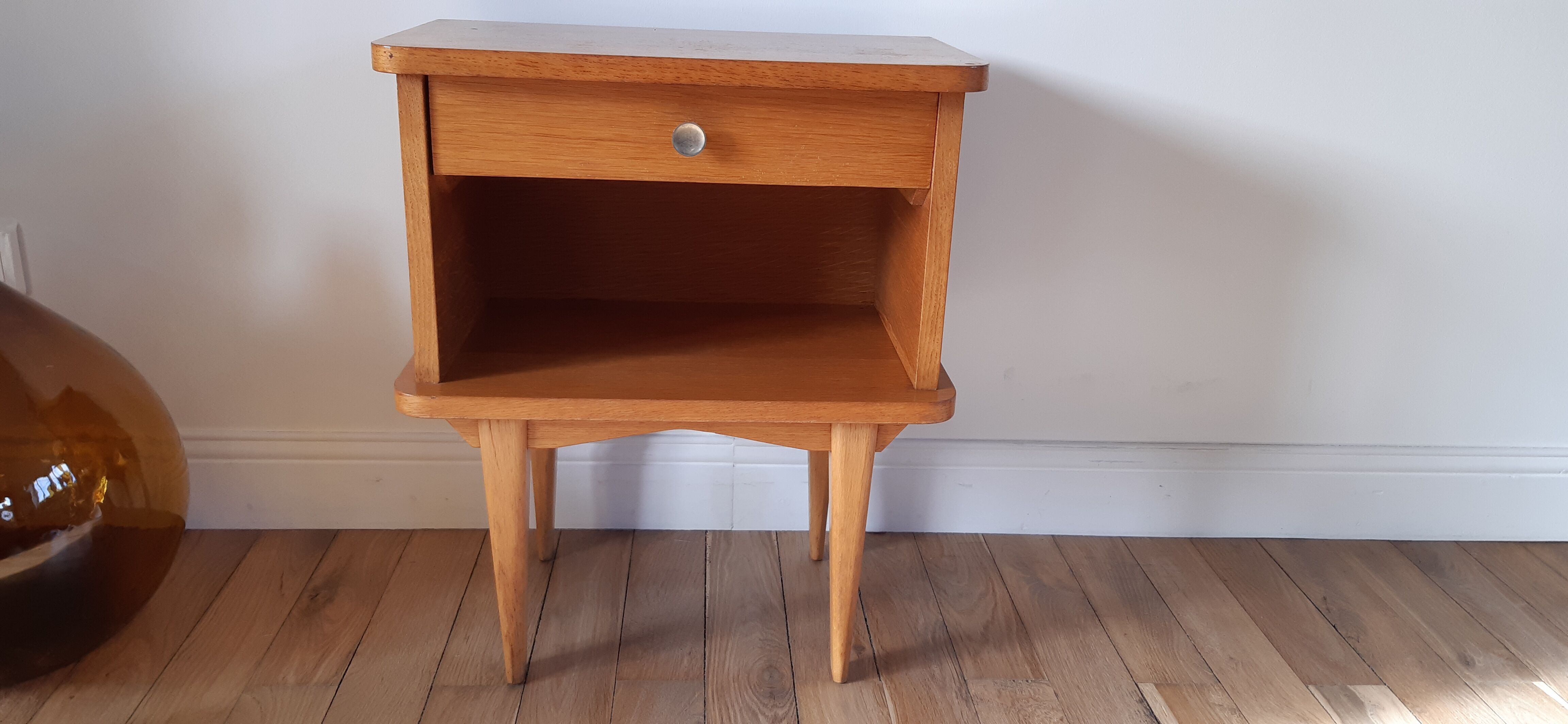 Scandinavian bedside oak compass feet 50-60s