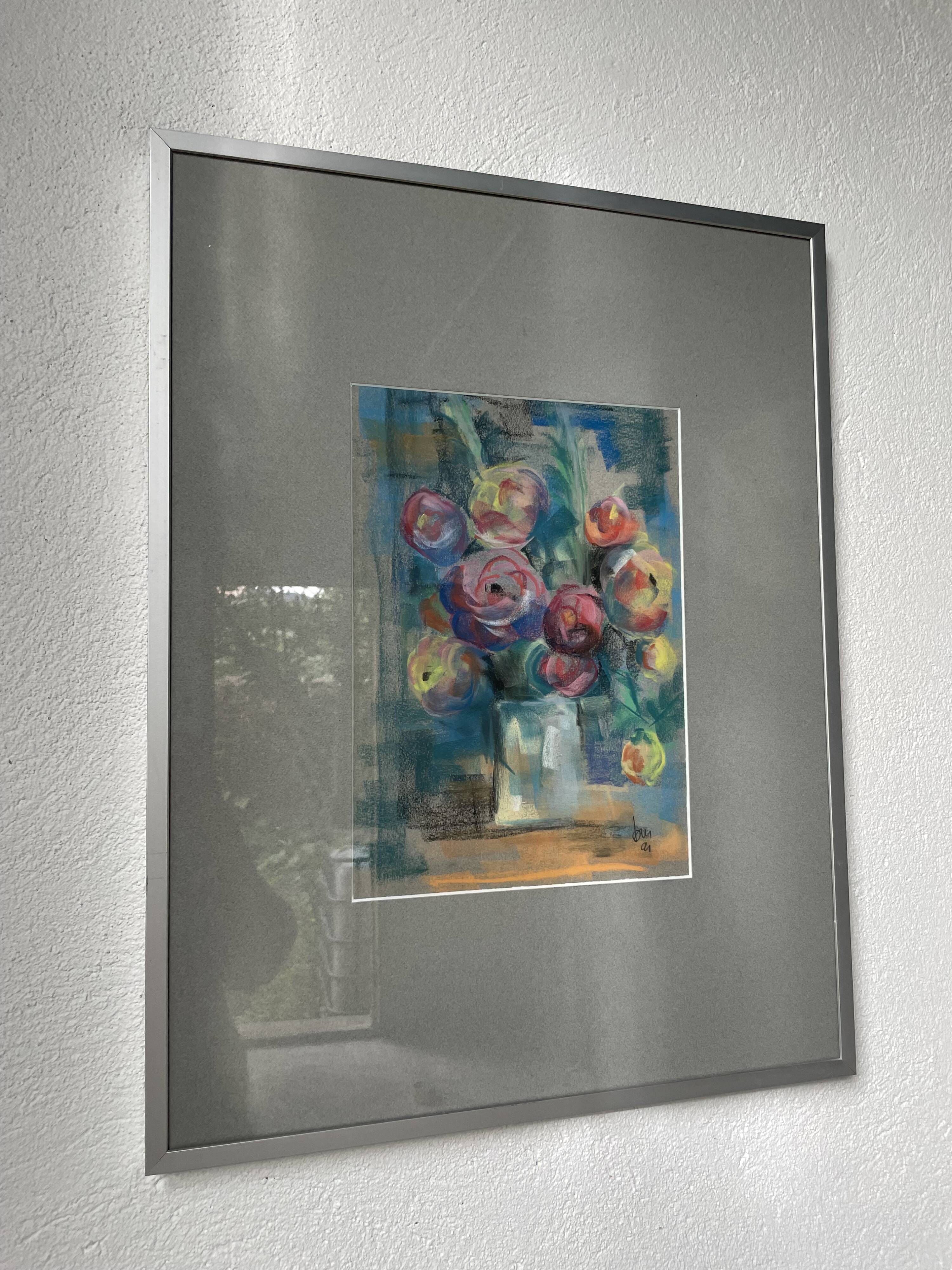 Oil chalk drawing flowers