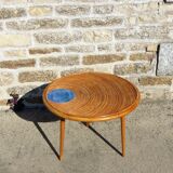 Round coffee table deco tray in rattan and ceramics