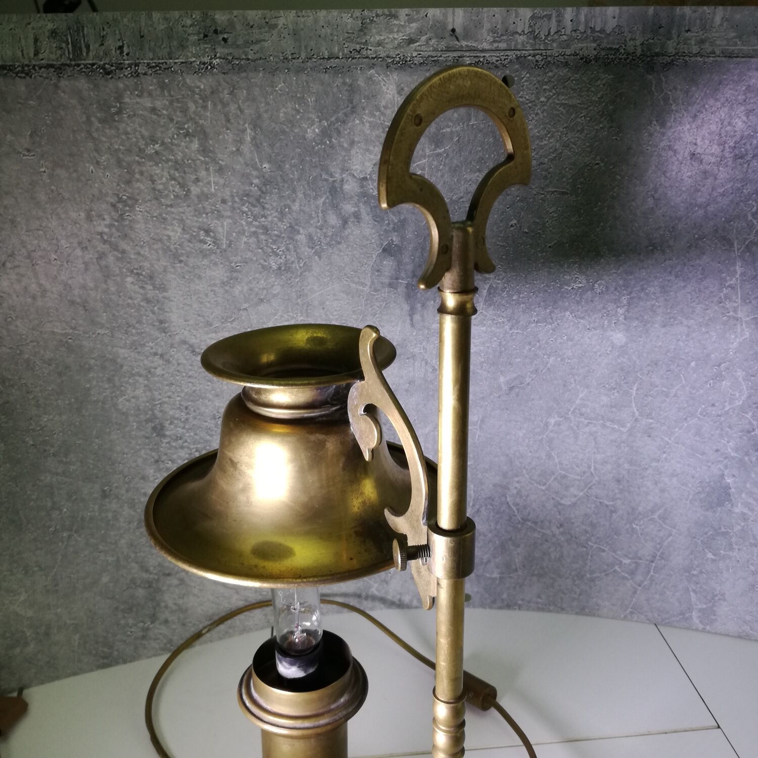 Brass and wood hot water bottle lamp 1970