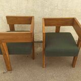 Pair of tripod armchairs ancient solid teak, 60