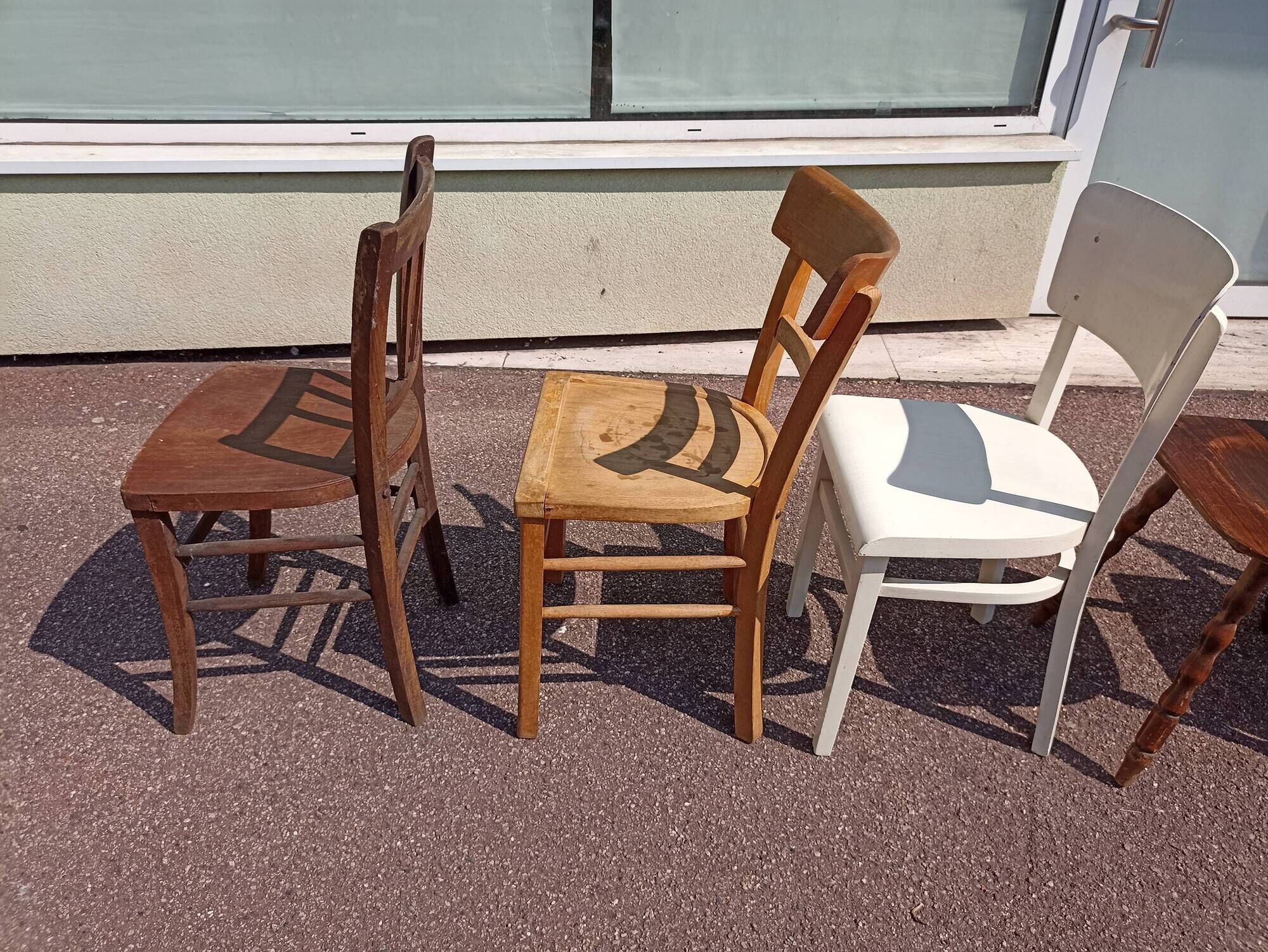 Set of 18 mismatched wooden bistro chairs - vintage