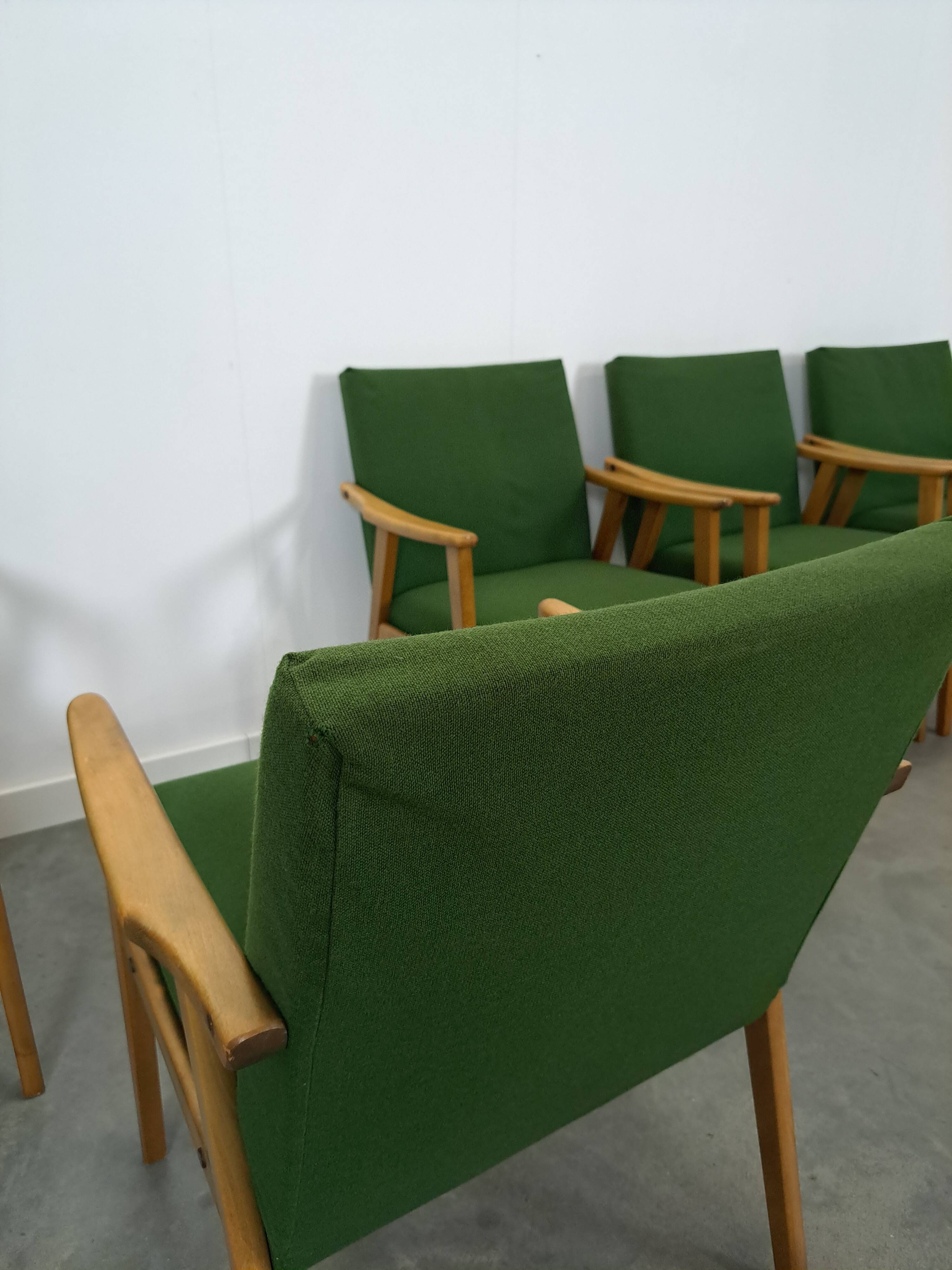 Set of 6 groene eetkamerstoelen met beukenhout