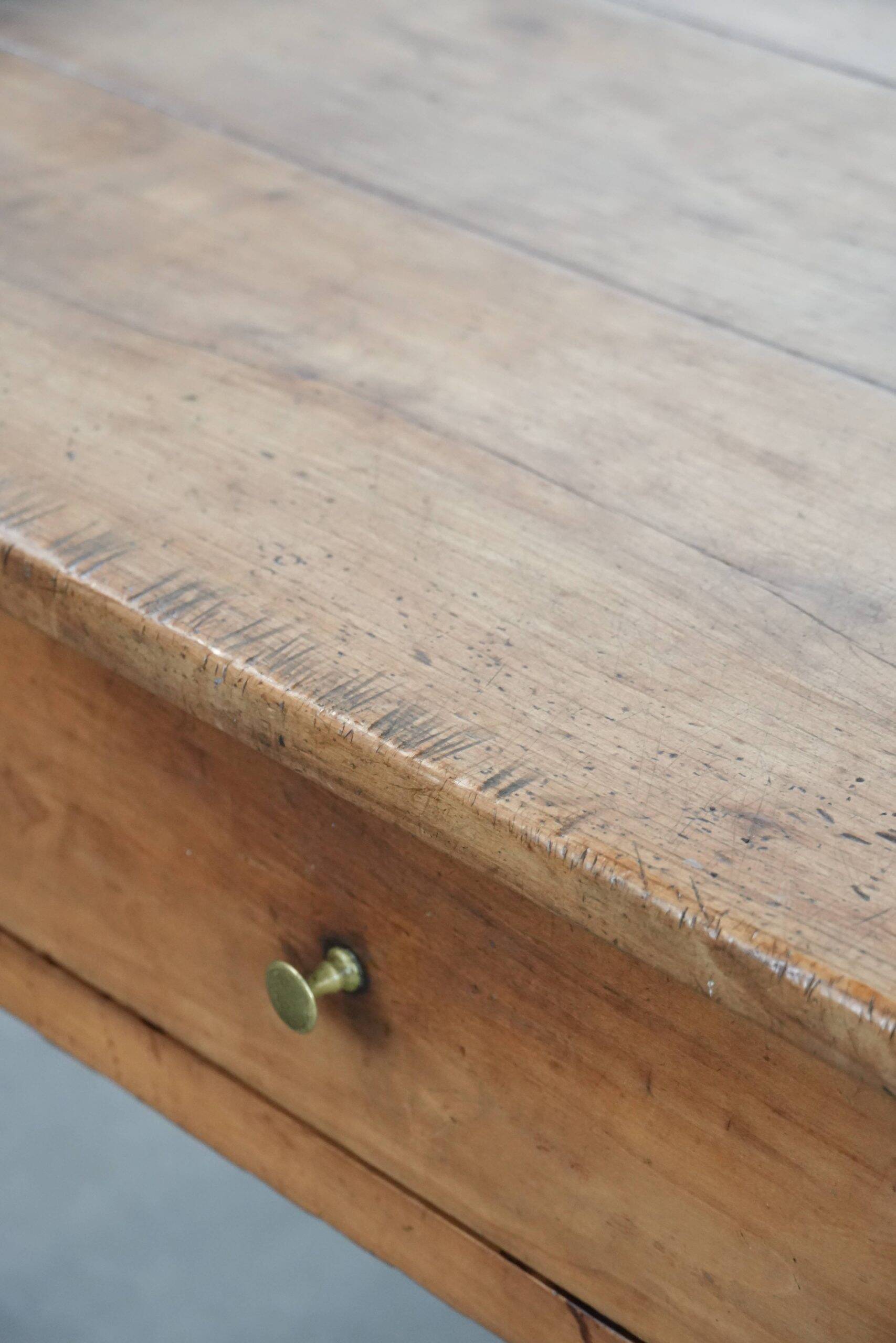 Fantastic antique French coffee table made of fruitwood with two drawers