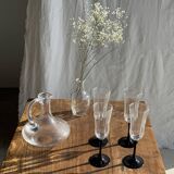 4 large Luminarc Octime vintage octagonal champagne flutes with black foot