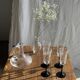 4 large Luminarc Octime vintage octagonal champagne flutes with black foot