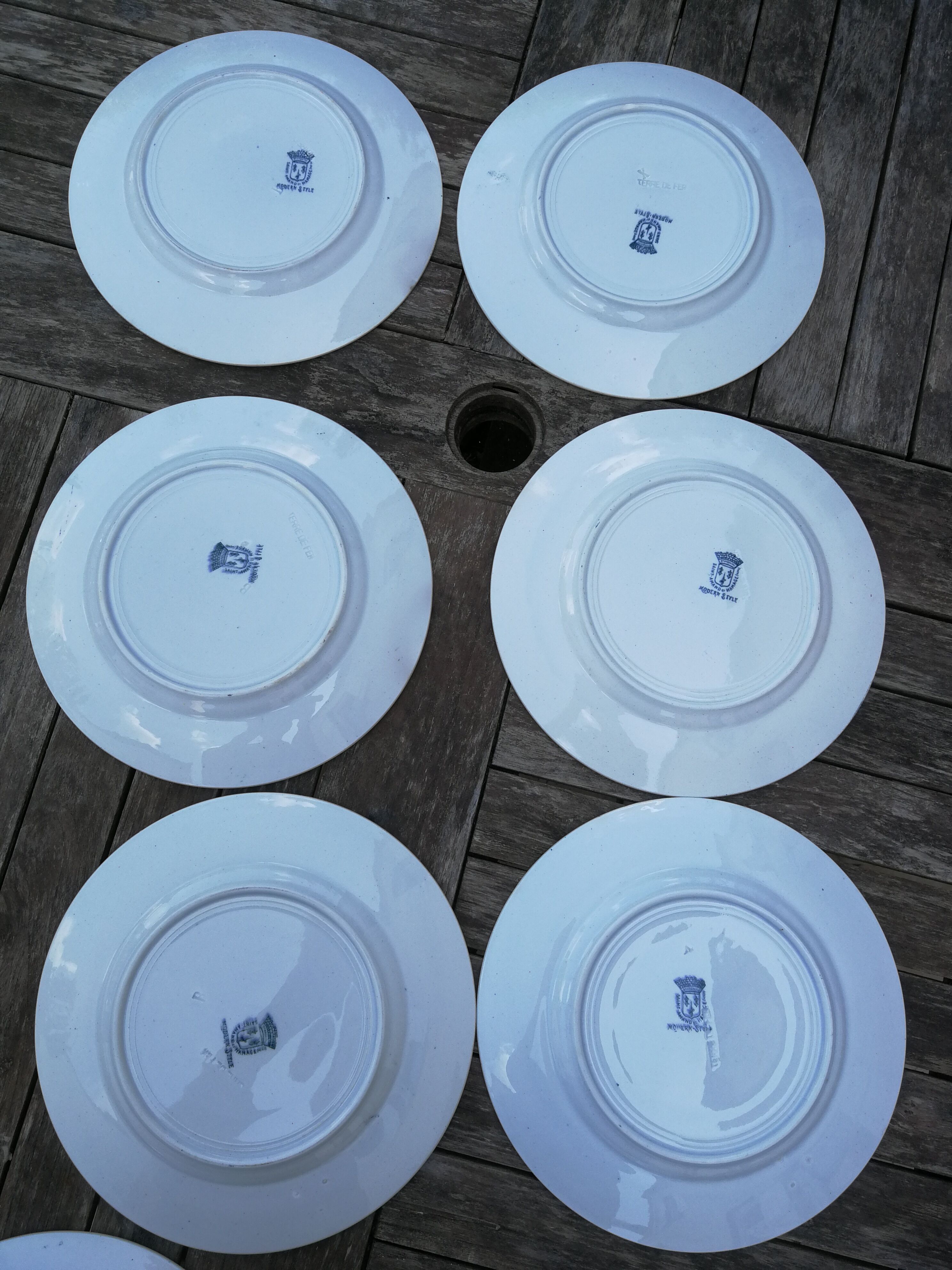Set of 9 flat plates in iron earth St Amand and Hamage