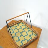 Rattan tray with handle and vintage flowers