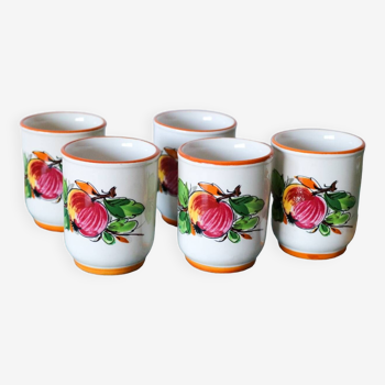 5 vintage painted apple coffee cups