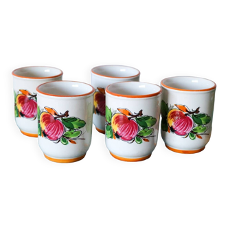 5 vintage painted apple coffee cups