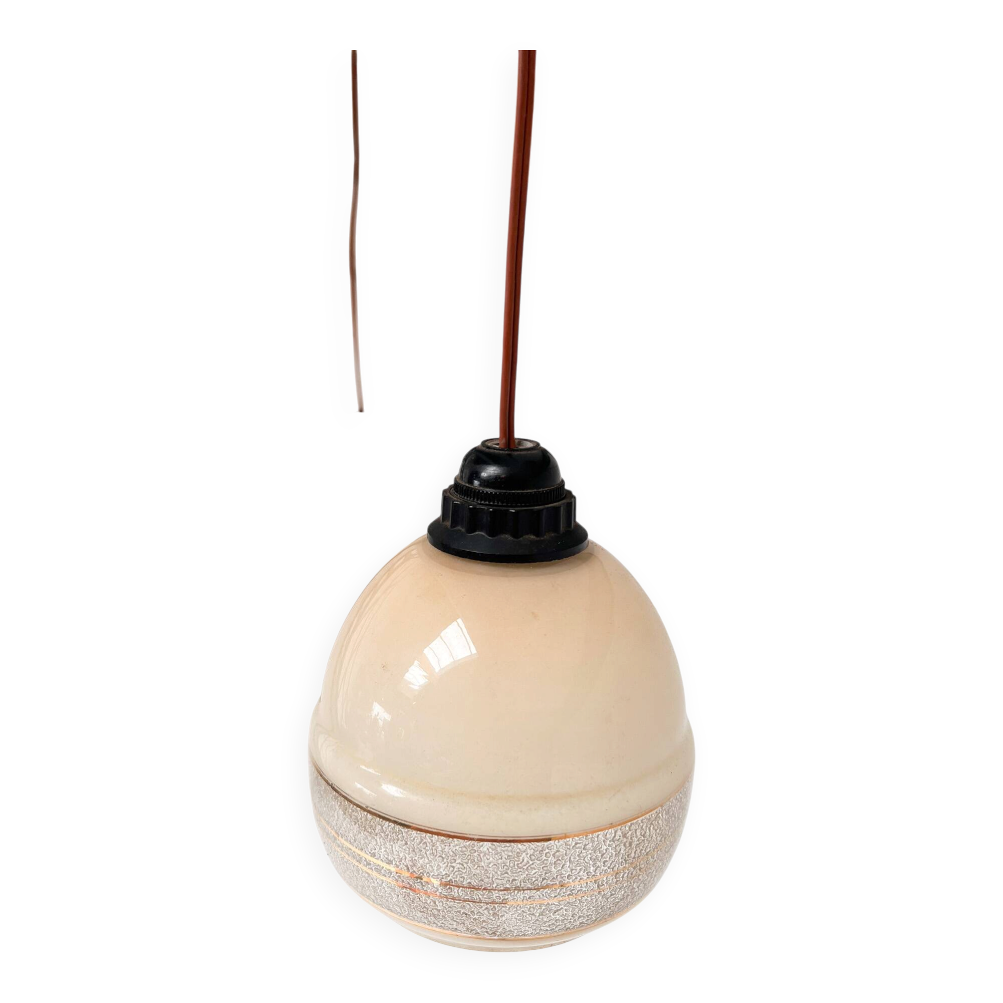 Set of 2 beige with gold colored ceiling lamps, 1960s