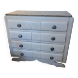 Vintage art deco chest of drawers in wood and marble mustache foot