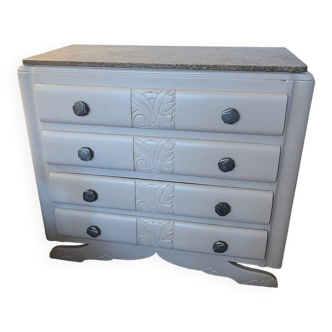 Vintage art deco chest of drawers in wood and marble mustache foot