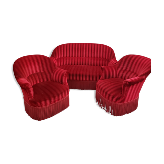 Ensemble canapé et fauteuils crapaud années 50