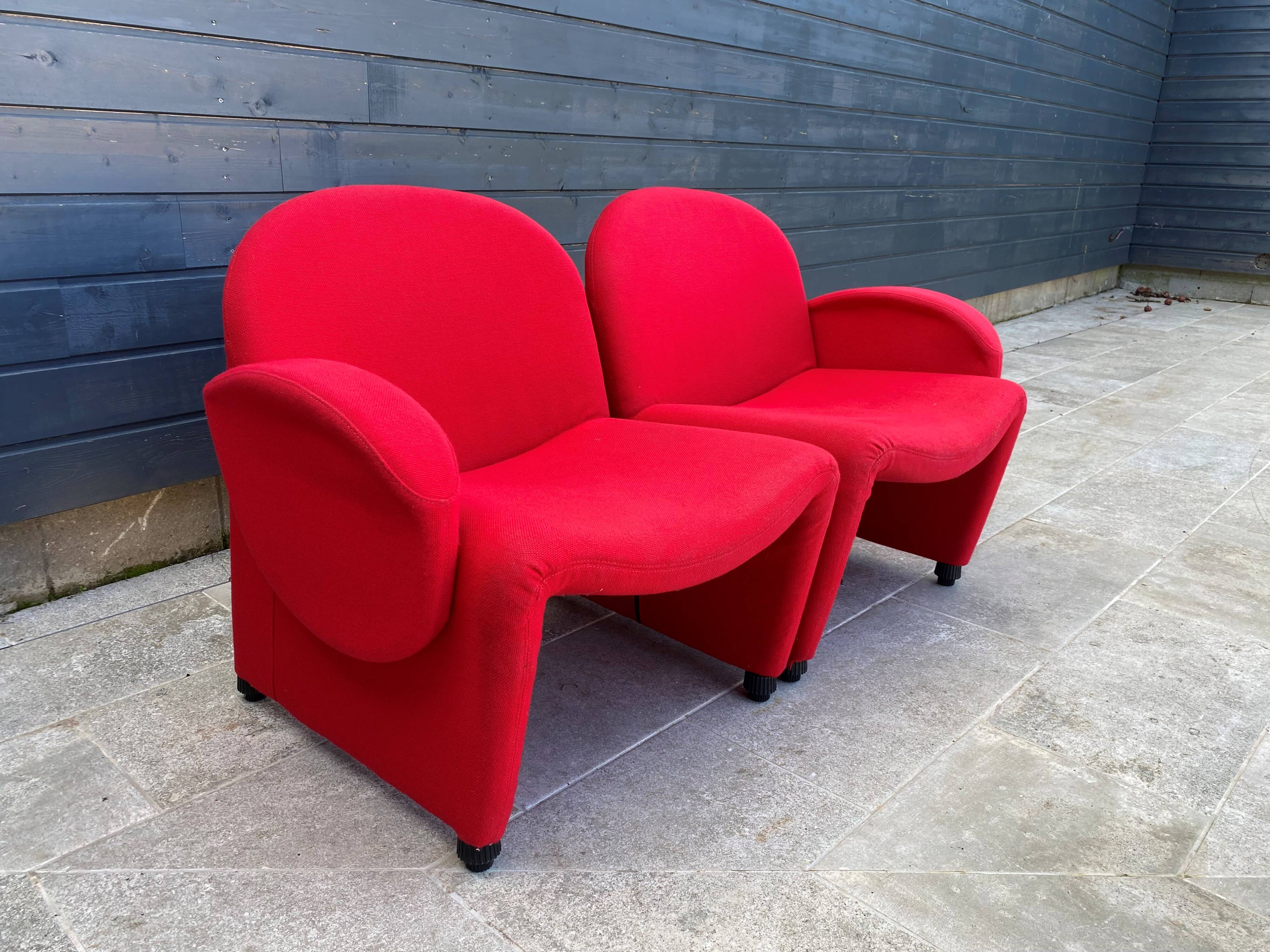 Sitland red fabric and foam armchairs, 1970s