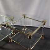 Pair of tables in brass, acrylic and glass