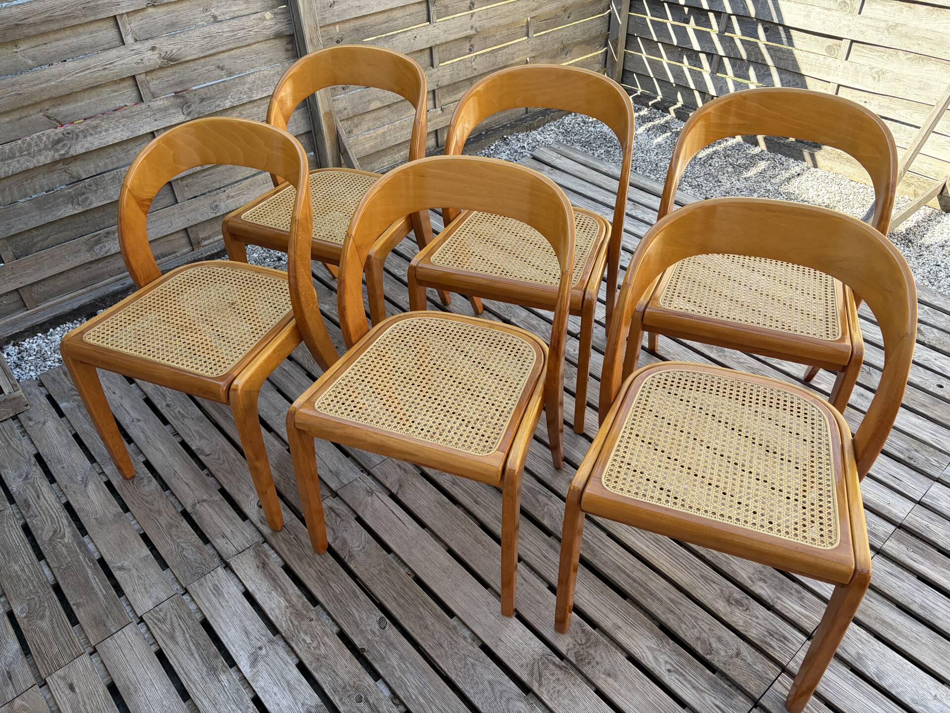 Set of 6 caned chairs by Baumann, gondola model.
