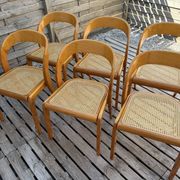 Set of 6 caned chairs by Baumann, gondola model.