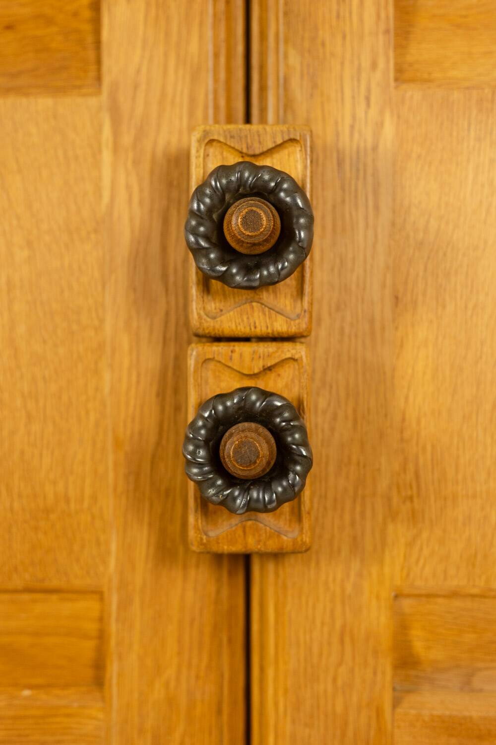 Guillerme and Chambron. Oak wardrobe with integrated secretary. 1970-80.