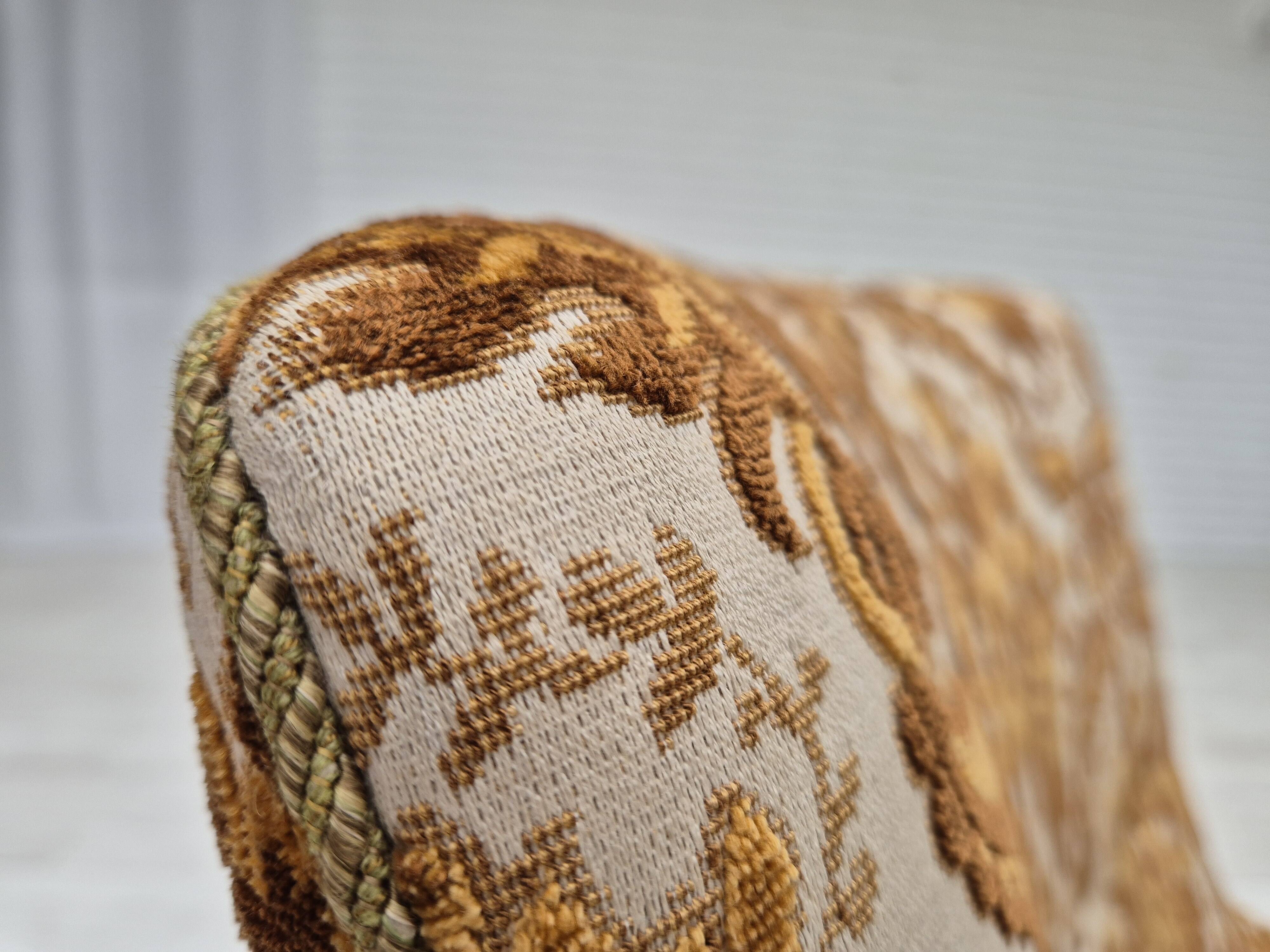 1960s, Danish highback armchair, furniture velour fabric, ash wood.