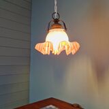 Scalloped pink satin glass pendant/lamp, 1920s-30s