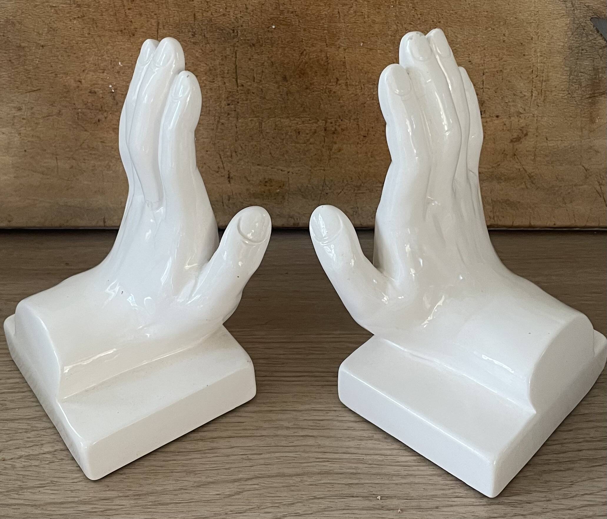 VAGA International ceramic bookends, hand-shaped, 1980s.