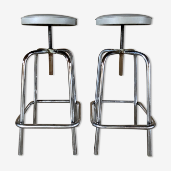 Pair of adjustable factory stools